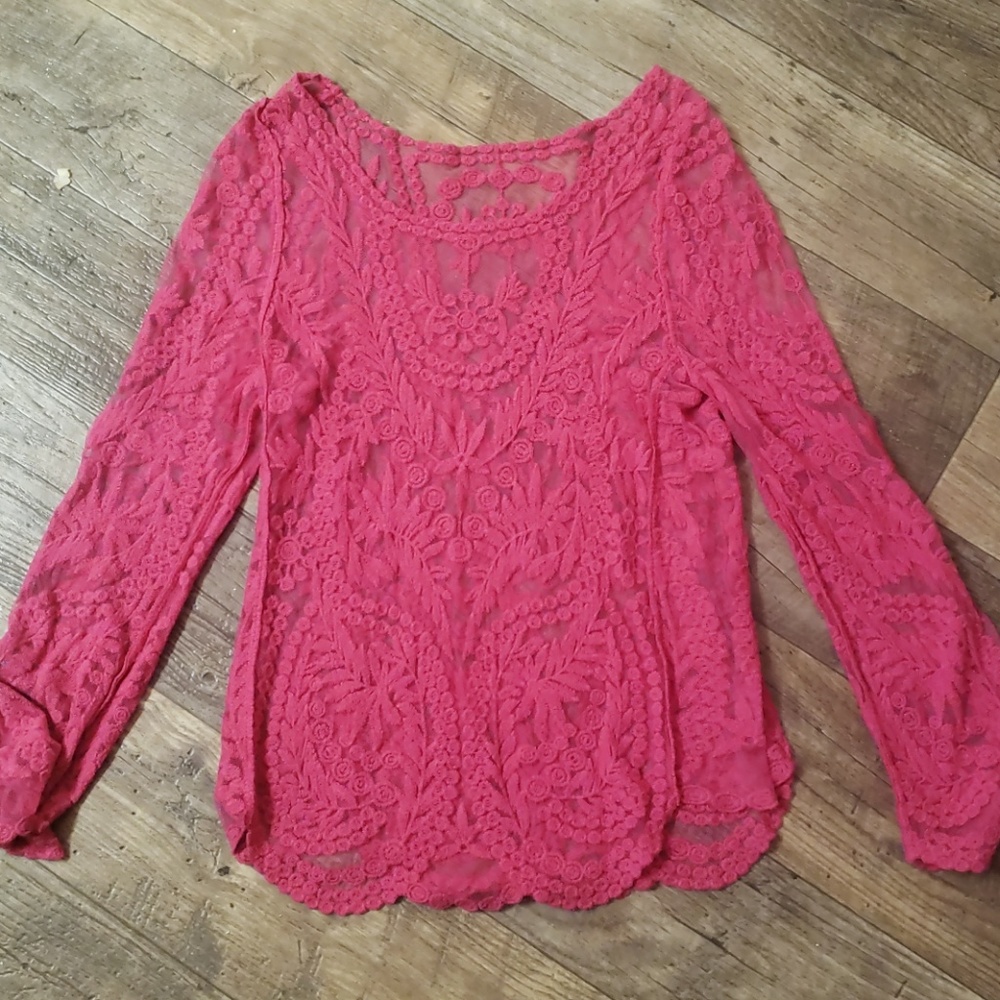 Sheer pink lace blouse